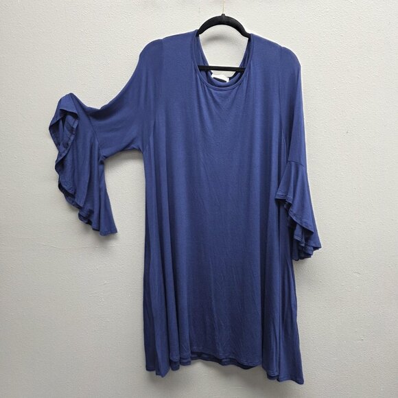 Beeson River Dress Womens 3XL Blue Ruffle Bell Sleeve Plus Pockets Made USA - Picture 1 of 8